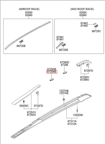 CAP 1-ROOF RACK CTR RH 87294-2E000ZI (Original, New)