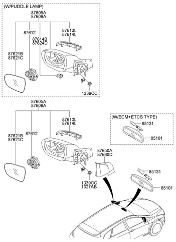 MIRROR ASSY-OUTSIDE RR VIEWLH <br>87610-3Z000N3S, <br>876103Z000N3S, <br>87610 3Z000N3S <br>(Original, New)