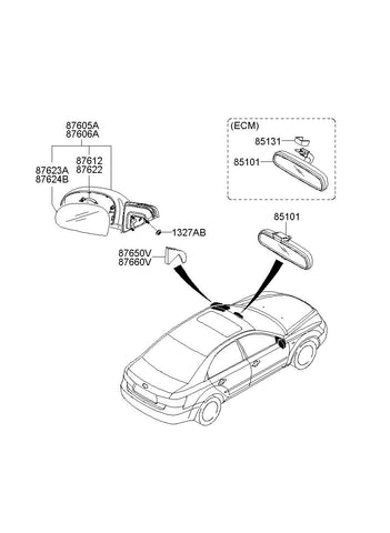 MIRROR ASSY-OUTSIDE RR VIEWLH <br>87610-3K010N2, <br>876103K010N2, <br>87610 3K010N2 <br>(Original, New)