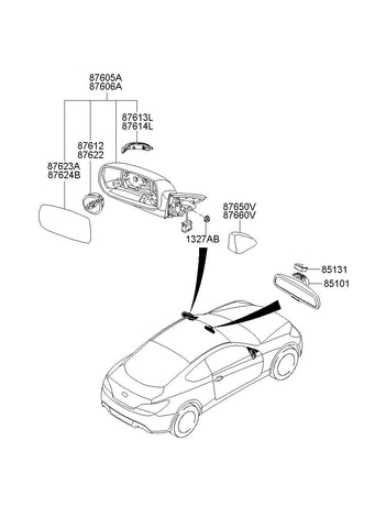 MIRROR ASSY-OUTSIDE RR VIEWLH <br>87610-2M000NDA, <br>876102M000NDA, <br>87610 2M000NDA <br>(Original, New)