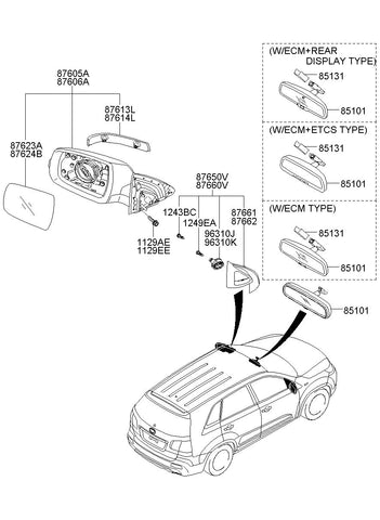 MIRROR ASSY-OUTSIDE RR VIEWLH <br>87610-2P5003D, <br>876102P5003D, <br>87610 2P5003D <br>(Original, New)