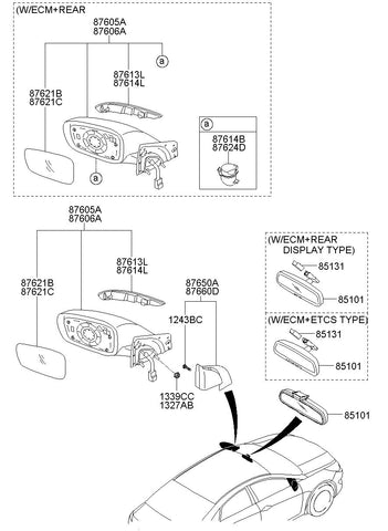 MIRROR ASSY-OUTSIDE RR VIEWLH <br>87610-3S220YDG, <br>876103S220YDG, <br>87610 3S220YDG <br>(Original, New)