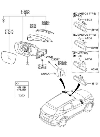 MIRROR ASSY-OUTSIDE RR VIEWLH <br>87610-2W000T6S, <br>876102W000T6S, <br>87610 2W000T6S <br>(Original, New)