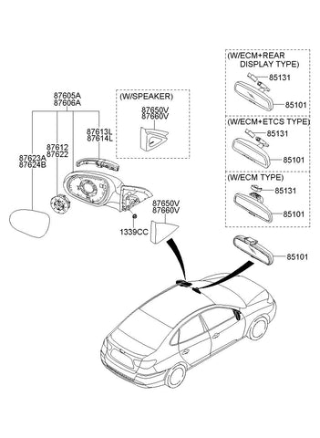 MIRROR ASSY-OUTSIDE RR VIEWLH <br>87610-2Q000PDS, <br>876102Q000PDS, <br>87610 2Q000PDS <br>(Original, New)