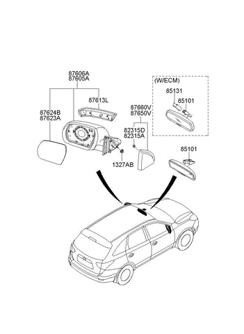 MIRROR ASSY-OUTSIDE RR VIEWLH <br>87610-3J400N3S, <br>876103J400N3S, <br>87610 3J400N3S <br>(Original, New)