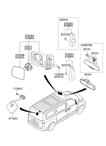 MIRROR & HOLDER ASSY-O/S RR VIEWLH <br>87611-4H110, <br>876114H110, <br>87611 4H110 <br>(Original, New)