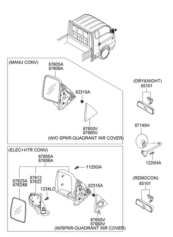 MIRROR ASSY-OUTSIDE RR VIEWLH <br>87610-4F500CA, <br>876104F500CA, <br>87610 4F500CA <br>(Original, New)