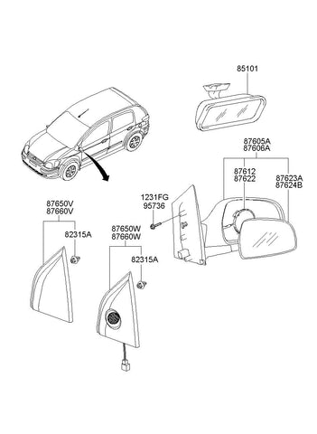 MIRROR ASSY-OUTSIDE RR VIEWRH <br>87620-1C050HL, <br>876201C050HL, <br>87620 1C050HL <br>(Original, New)