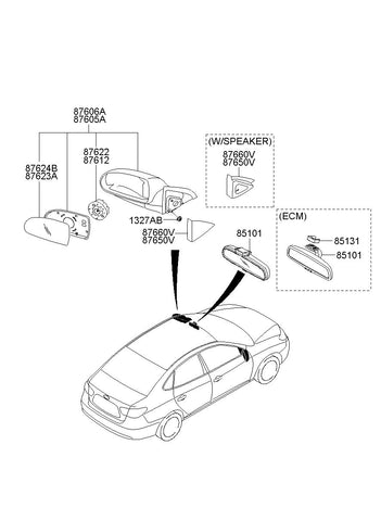 MIRROR ASSY-OUTSIDE RR VIEWLH <br>87610-2H5407D, <br>876102H5407D, <br>87610 2H5407D <br>(Original, New)