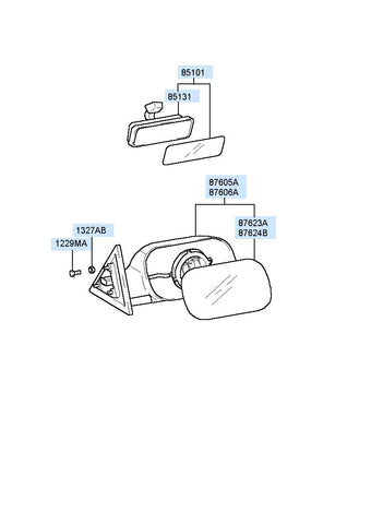 MIRROR ASSY-OUTSIDE RR VIEWRH <br>87606-3B120, <br>876063B120, <br>87606 3B120 <br>(Original, New)