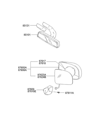 MIRROR & HOLDER ASSY-O/S RR VIEWLH <br>87607-3A900, <br>876073A900, <br>87607 3A900 <br>(Original, New)