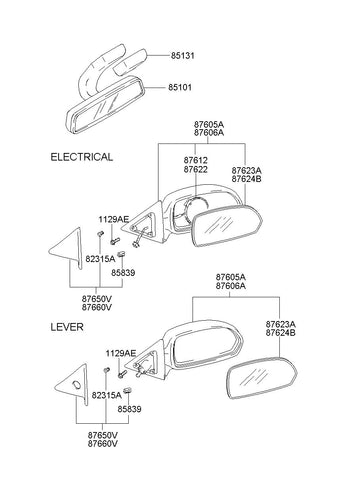 MIRROR ASSY-OUTSIDE RR VIEWLH <br>87610-2D005, <br>876102D005, <br>87610 2D005 <br>(Original, New)