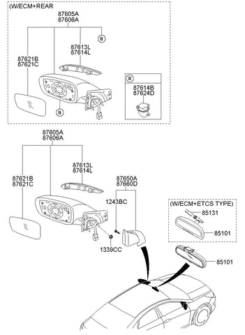 MIRROR ASSY-OUTSIDE RR VIEWLH <br>87610-3S110Y2U, <br>876103S110Y2U, <br>87610 3S110Y2U <br>(Original, New)