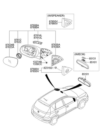 MIRROR ASSY-OUTSIDE RR VIEWLH <br>87610-2L120QU, <br>876102L120QU, <br>87610 2L120QU <br>(Original, New)