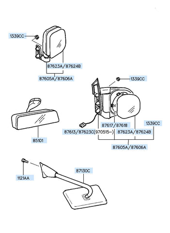 MIRROR & HOLDER-OUTSIDE RRRH <br>87621-4A100, <br>876214A100, <br>87621 4A100 <br>(Original, New)