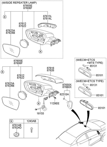 MIRROR & HOLDER-OUTSIDE RRRH <br>87621-A7300, <br>87621A7300, <br>87621 A7300 <br>(Original, New)