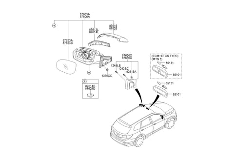 MIRROR ASSY-OUTSIDE RR VIEWLH <br>87610-B8001VR4, <br>87610B8001VR4, <br>87610 B8001VR4 <br>(Original, New)