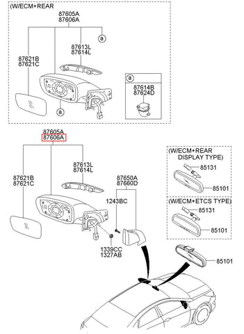 MIRROR ASSY-RR VIEW O/S RH 87620-3S220NW (Original, New)