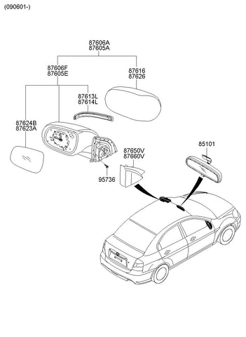 SCALP-O/S RR VIEW MIRRORLH <br>87616-1E510A2B, <br>876161E510A2B, <br>87616 1E510A2B <br>(Original, New)