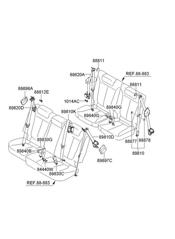 S/BELT ASSY-RR CLR 3PT RH <br>89820-2B000HZ, <br>898202B000HZ, <br>89820 2B000HZ <br>(Original, New)