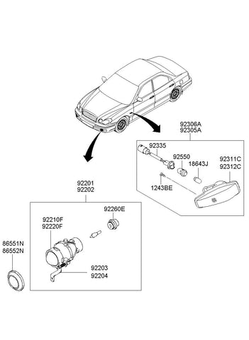 LAMP ASSY-FRONT FOG,RH <br>92202-3D000, <br>922023D000, <br>92202 3D000 <br>(Original, New)