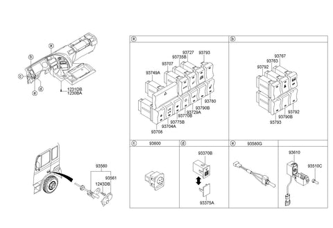 SWITCH ASSY-WHEEL LOCK <br>93767-7C000, <br>937677C000, <br>93767 7C000 <br>(Original, New)