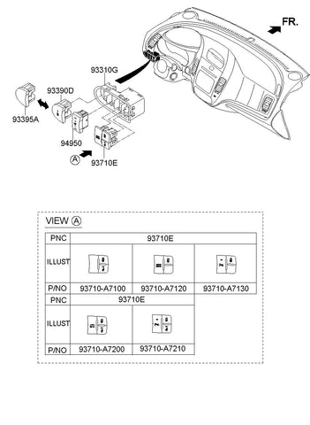 SWITCH ASSY-SIDE CRASH PAD <br>93700-A7090WK, <br>93700A7090WK, <br>93700 A7090WK <br>(Original, New)