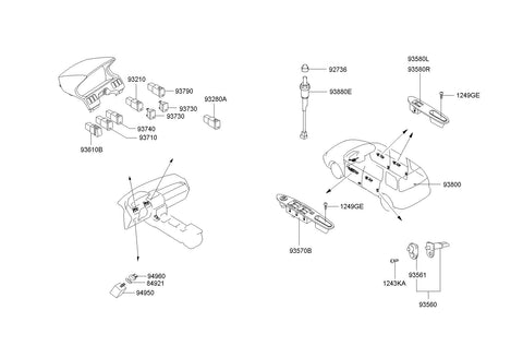 SWITCH ASSY-RR P/WDO SUB LH <br>93580-3E070FC, <br>935803E070FC, <br>93580 3E070FC <br>(Original, New)