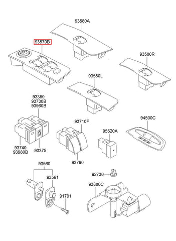 SWITCH ASSY-P/WDO MAIN 93570-17100YN (Original, New)