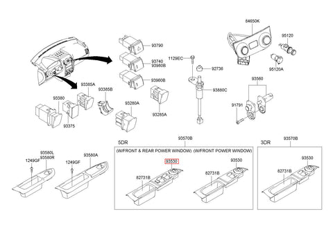 SWITCH ASSY-MIRROR REM CONT 95530-1C100 (Original, New)