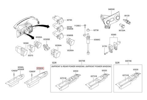 SWITCH ASSY-P/WDO SUB 93580-1C000WK (Original, New)