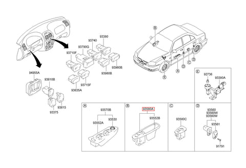 SWITCH ASSY-P/WDO SUB 93580-25005PK (Original, New)