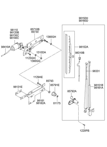 MOTOR & LINKAGE ASSY-WINDSHIELD WIPERLH <br>98130-8A803, <br>981308A803, <br>98130 8A803 <br>(Original, New)