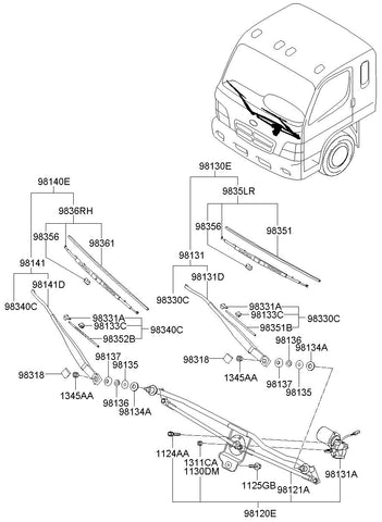 ARM ASSY-W/SHLD WPRPASSENGER <br>98141-5H100, <br>981415H100, <br>98141 5H100 <br>(Original, New)