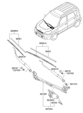 ARM ASSY-W/SHLD WPR(PASSENGER) 98320-2K000 983202K000 98320 2K000