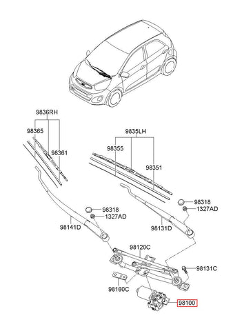 MOTOR ASSY-WINDSHIELD WIPER 98110-1Y000 (Original, New)